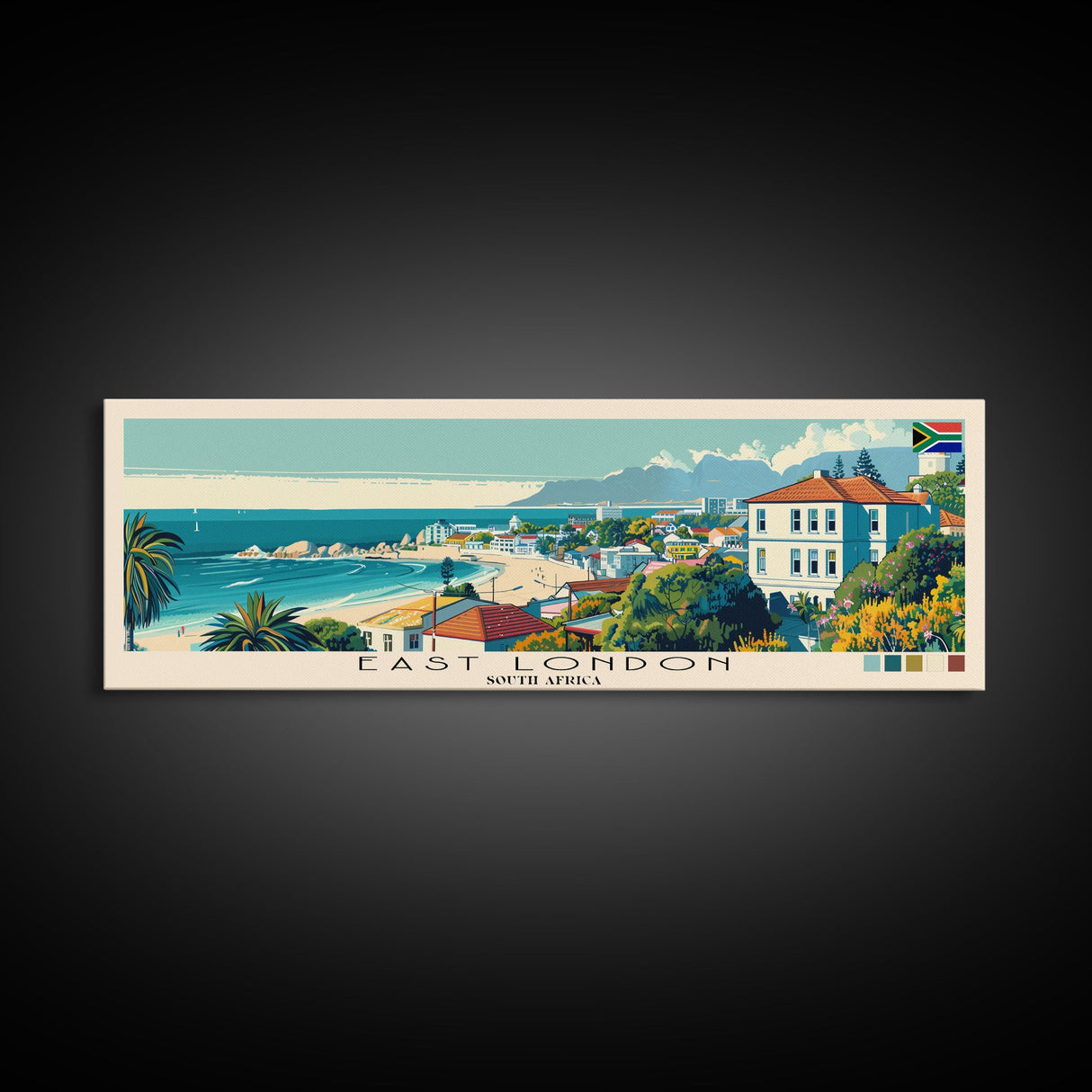 East London, South Africa Panoramic Canvas Print, East London, South Africa Painting, South Africa Art, East London Travel Poster, Travel Art, Guest Room Painting