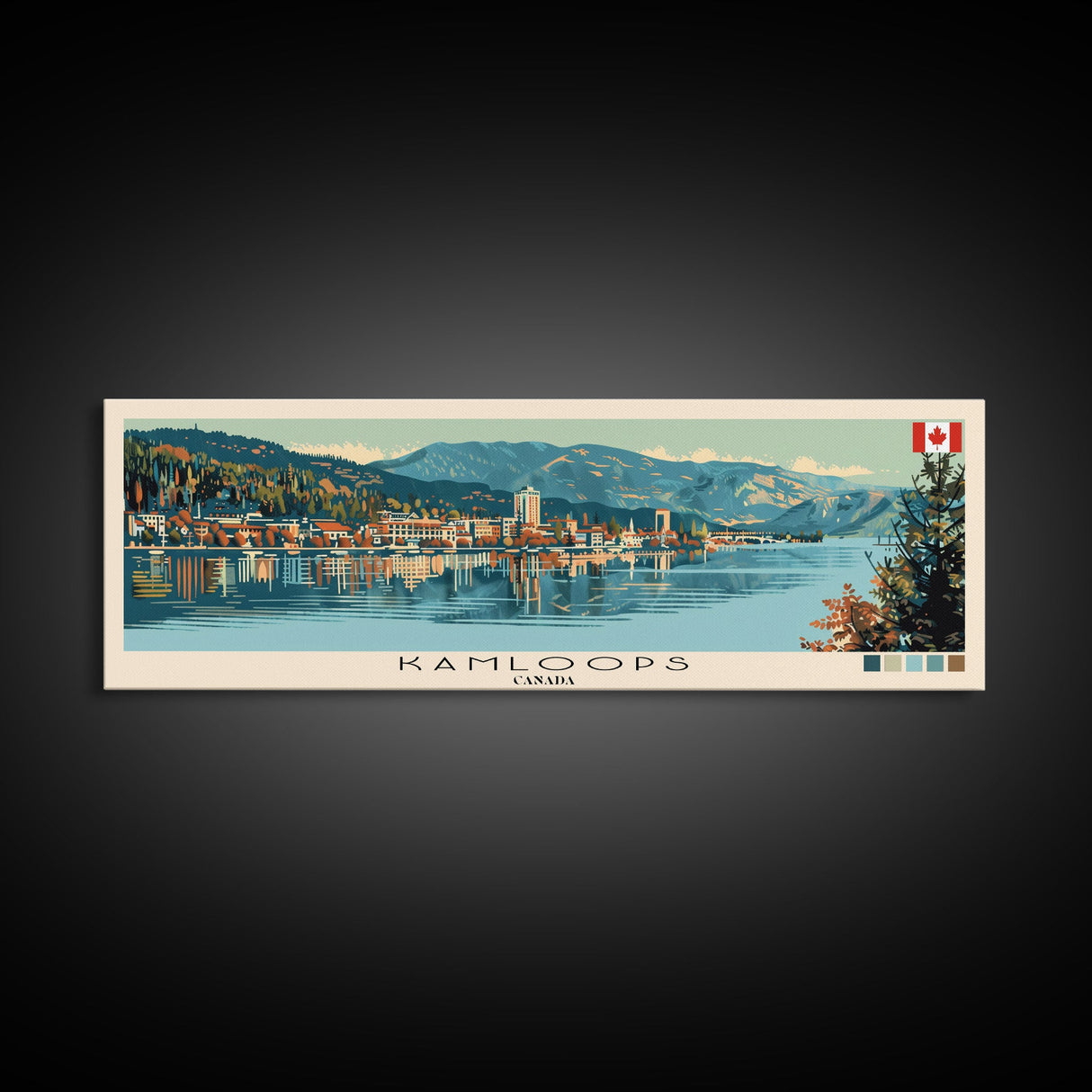 Kamloops, Canada Panoramic Canvas Print, Kamloops, Canada Painting, Canada Art, Kamloops Travel Poster, Travel Art, Vacation Gift