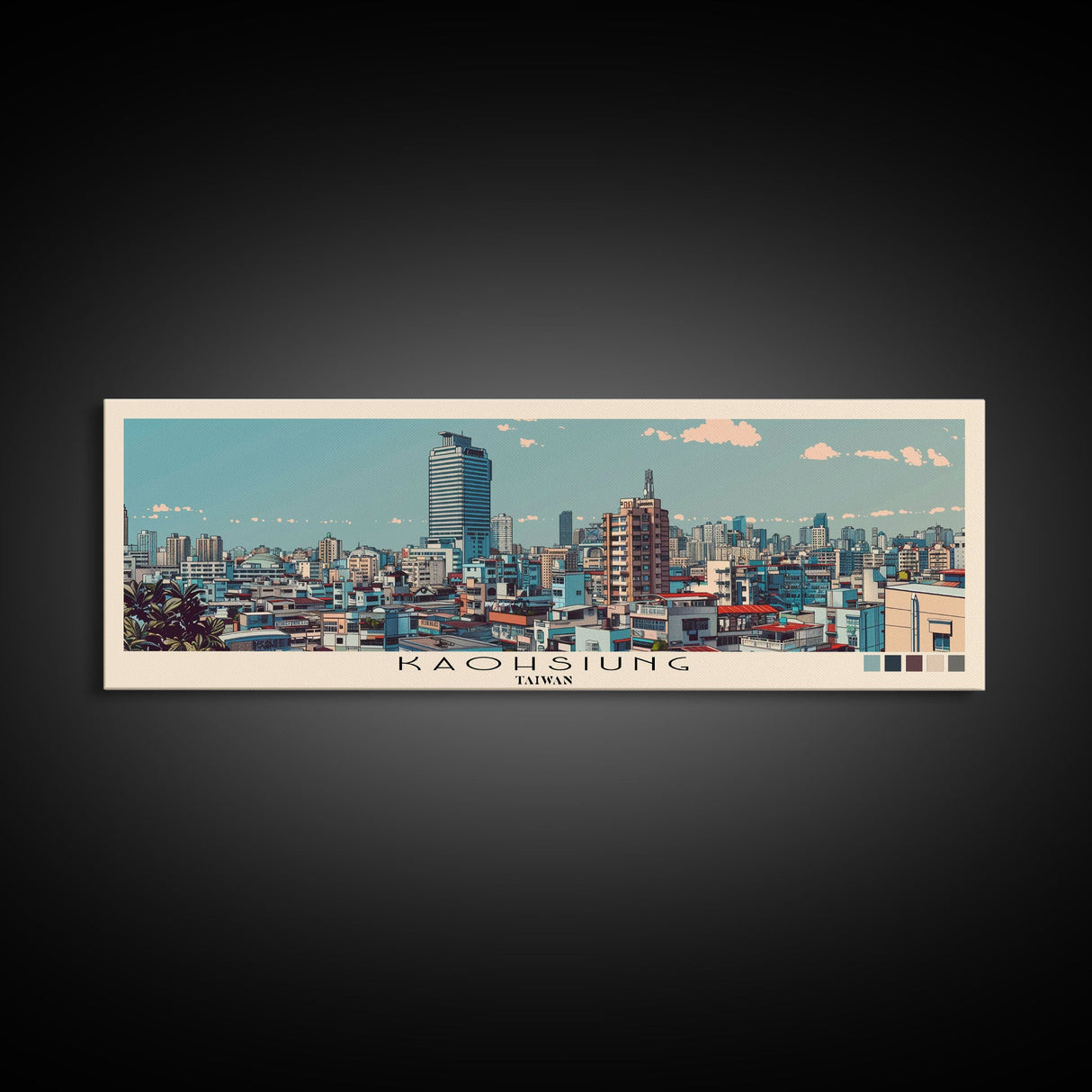 Kaohsiung, Taiwan Panoramic Canvas Print, Kaohsiung, Taiwan Painting, Taiwan Art, Kaohsiung Travel Poster, Travel Art, Vacation Gift