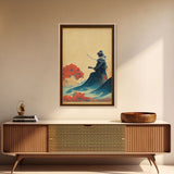 Red And Blue Japanese Samurai Warrior Wall Poster, Fine Art Print