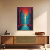 Brutalist Art Deco Dystopian City Art, Framed Canvas Print, Ready To Hang Framed Wall Art, Living Room Wall Decor