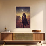 Moon Knight, Retrofuturism Scifi Art, Framed Canvas Print, Ready To Hang Framed Wall Art