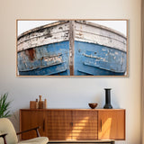 Photo Of An Old Wooden Boat With Peeling Paint, Framed Canvas Print, Nautical Wall Art, Lakehouse Decor