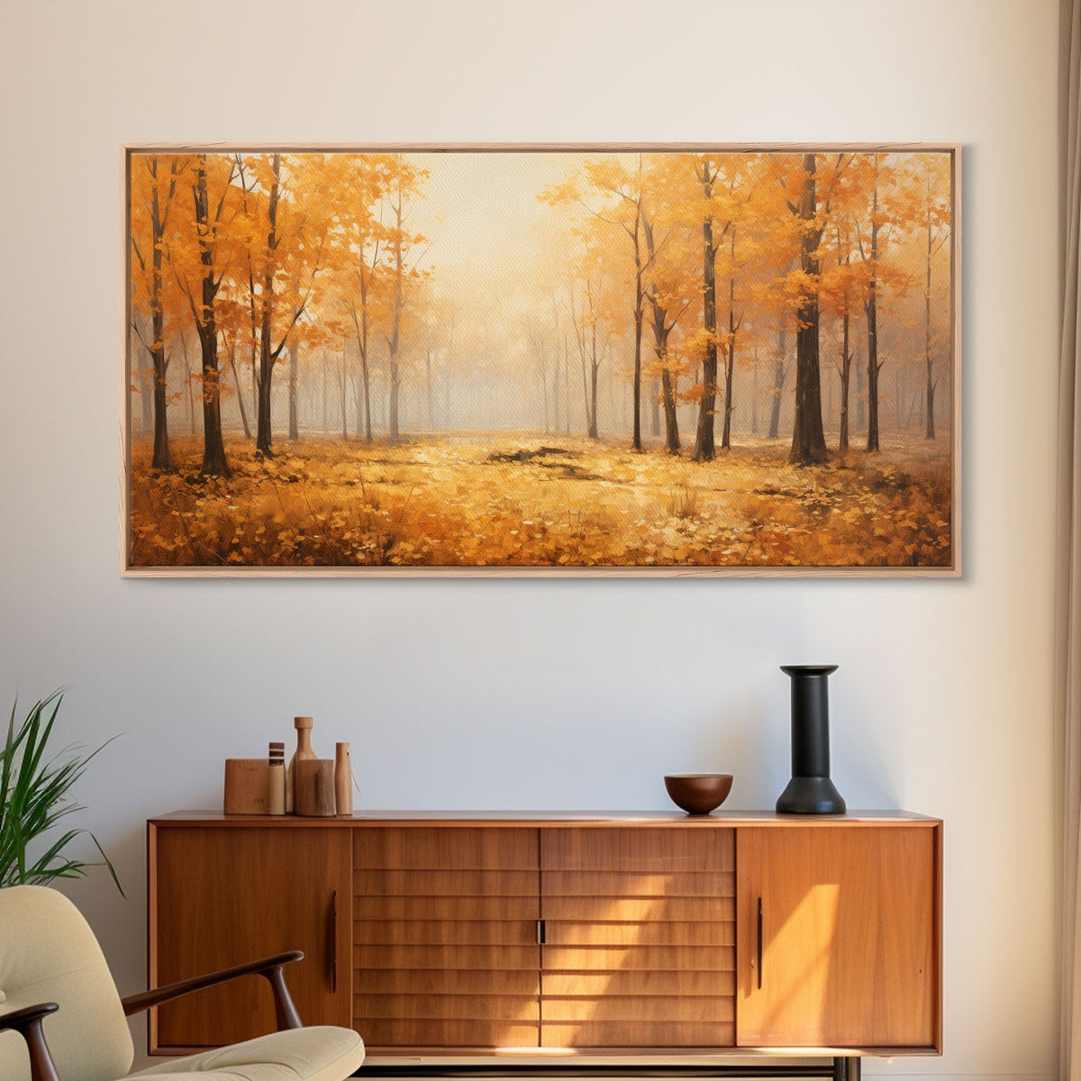 Fall Decor Framed Canvas Print | Trees With Falling Leaves | Fall Wedding Decor | Fall Home Decor | Fall Wall Decor | Rustic Fall Decor