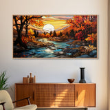 Stained Glass Style Wall Art Canvas Print Fall, Framed Wall Art, Seasonal Decor, Fall Seasonal Art, Fall Centerpiece Decor, Fall Home Decor