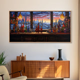 Tavern Art, Window, Winter Wall Art, Bottles Print, Canvas Print, Wall Hanging, Landscape Art, Family Room Art, Business Gift, Travel Print
