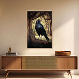 Portrait of a raven, cool crow art, framed canvas print