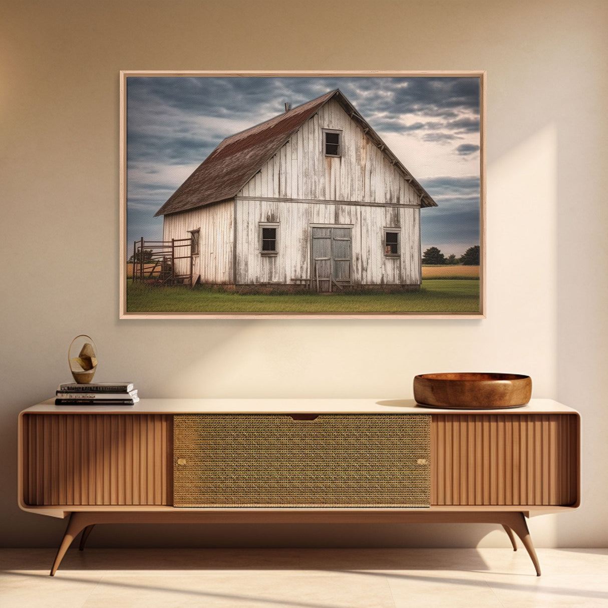 Rustic Farmhouse Wall Decor, White Barn Landscape Print, Farmhouse Living Room Decor, Farmhouse Kitchen Decor, Original Art, Old Barn Photo