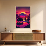 North American Buffalo at Sunset, Western Decor, framed canvas print, bison art, primitive farmhouse decor