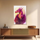 Magenta Purple Watercolor Dragon Fantasy Fine Art Print, Wall Decor, Wall Poster, Wall Art Print