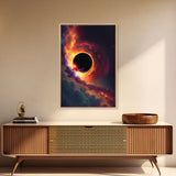 View of a black hole, space scifi art, framed canvas print