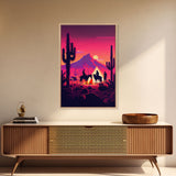 Wild West Outlaw decor, camping in the Arizona desert, Cactus art, framed canvas print