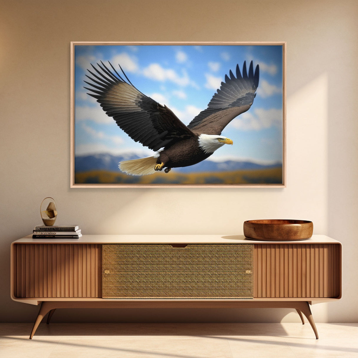 Eagle in a Mountain Clouds Canvas Wall Art Design, Framed Canvas Print Decor for Home & Office Decoration, CANVAS READY to Hang