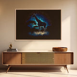 Starry Night over Africa, Giraffe Print, Framed Canvas Art, Galaxy Night Sky, Mancave decor