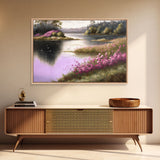 Pink flower landscape art, beautiful nature watercolor painting canvas print, Framed Canvas Print, Wall decoration, living room wall art