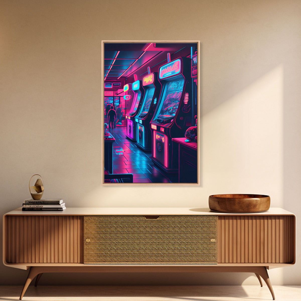 Game Room Decor, Framed Canvas Print, Synthwave Arcade, Boys Room, Gamer Gift, Gaming Wall Art, Video Game Posters, Teen Room