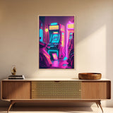 Game Room Decor, Framed Canvas Print, Synthwave Arcade, Boys Room, Gamer Gift, Gaming Wall Art, Video Game Posters, Teen Room