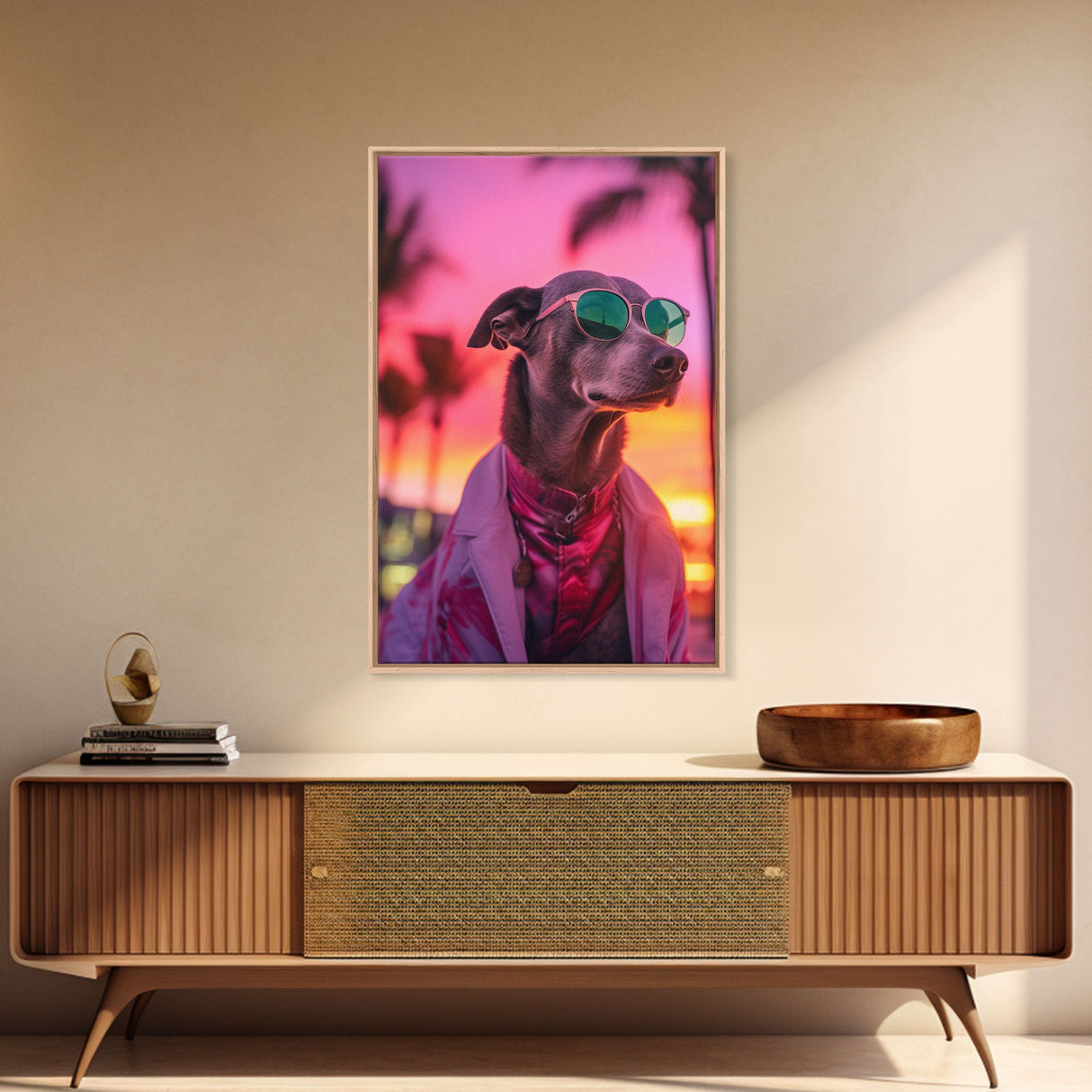 Greyhound Wall Print, Dog Wall Art, Dog Sunglasses, Dog In Pink Suit, Funny Art, Framed Wall Art, Framed Canvas, Wall Print, Wall Canvas