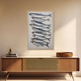 Minimalist Sardines Art Print - Framed Canvas Art - Oil Painting Still Life Print - French Kitchen Art - Restaurant Art - Boho Farmhouse Art