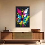 Graffiti Butterfly Art, Framed Canvas Print, Large Wall Art, Contemporary Punk Art, Butterflies, Pop Art, Paint Splatter Art