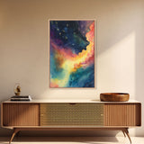 The Rainbow Nebula, Deep Space Art, Framed Canvas Print, Watercolor Painting of Space