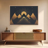 Art Deco Style Mountain landscape at Sunset, Framed Canvas Print, Large Format Wall Art, Huge Wall Decor, Black and Gold