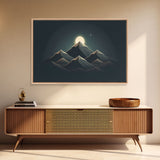 Black and Gold Art Deco Style Mountain landscape at Sunset, Framed Canvas Print, Large Format Wall Art, Huge Wall Decor