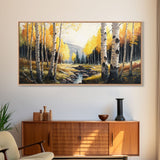 Birch Tree Wall Art, Nursery Forest, Framed Forest Canvas Print, Birch Trees, Watercolor, Landscape Forest Art