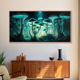 The Forest Floor, Framed Canvas Print, Glowing Mushrooms, Bioluminescent Mushroom Art, Color fantasy wall art
