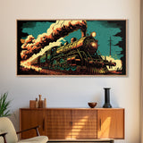 Pop Art Steam Train, Framed Canvas Print, Cool Wild West Decor, Western Art, Framed Colorful Pop Art