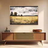 Early American Style Landscape Art | Primitive Farmhouse Decor | Framed Canvas Print | Wall Art | Wall Decor | Office Art | Muted Art