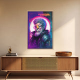 Grunge / Cyberpunk Synthwave Odin Movie Poster Art, Norse Mythology, Wall Art, Framed Canvas Print, Futuristic Portrait of Odin