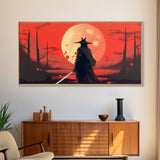 Mysterious Samurai and Blood Moon Print on Canvas, Framed Canvas Print, Modern Wall Art, Canvas Wall Set , Extra Large Wall Art, Warrior Art