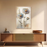 Vintage Style Dandelion Framed Canvas Art, Vintage Floral Print, Vintage White Roses Painting, Still Life Botanical Farmhouse print, Flowers