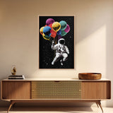 Urban Wall Art, Banksy Inspired, Astronaut Holding Colorful Balloons, Framed Canvas Print, Graffiti Art, Space Art