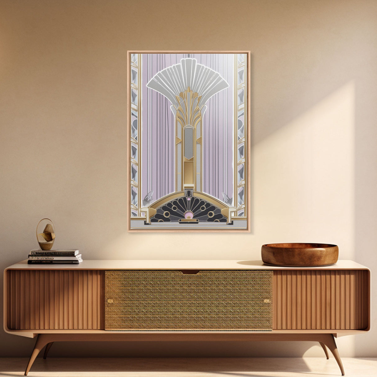 Art Deco Wall art, Framed Canvas Print, Art Deco, Gold art, Pastel colors, Midcentury Modern, Office decor, Living room art, Beautiful art