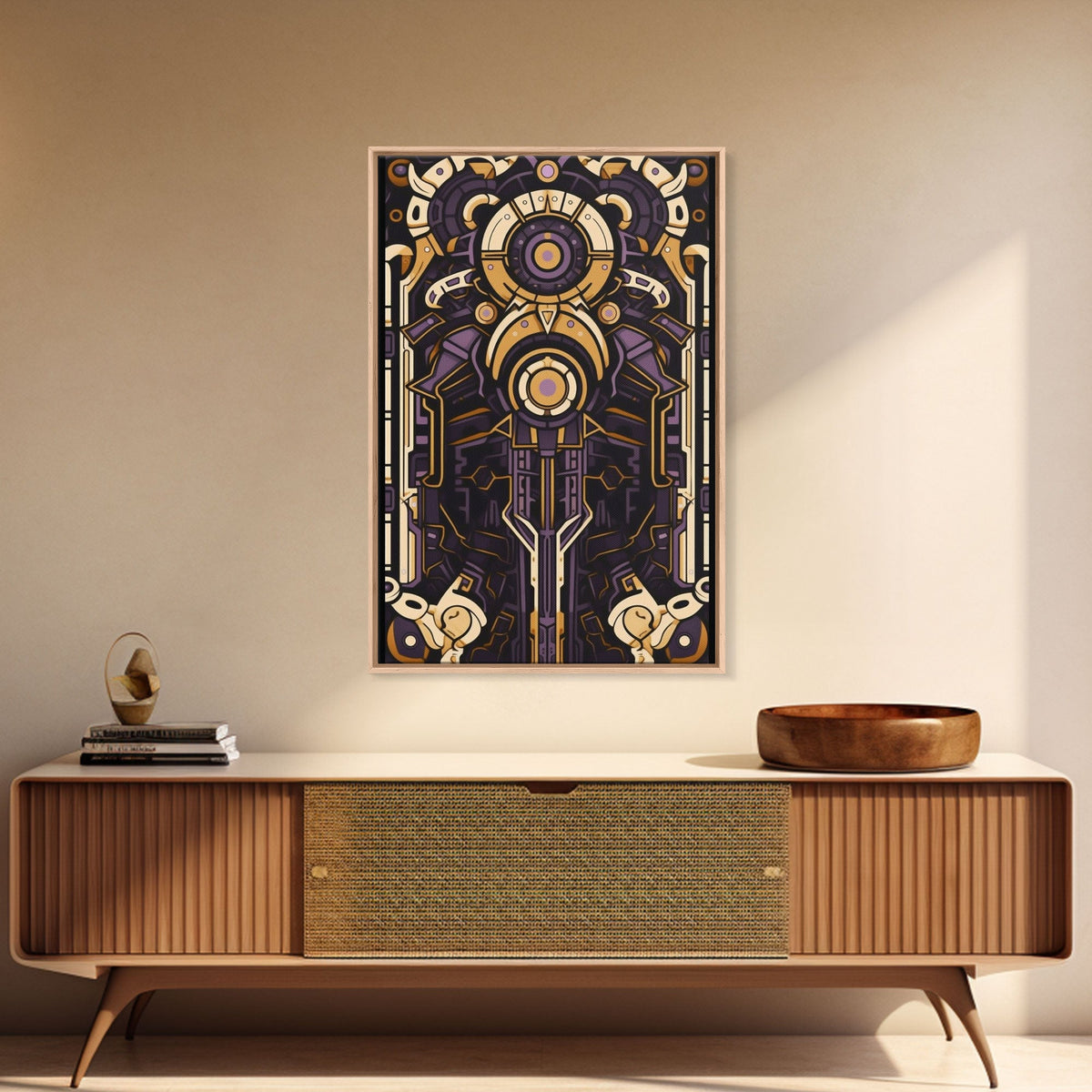 Art Deco Pattern Wall art, Framed Canvas Print, Art Deco, Patterns art, Yellow & purple art, Ornament art, Colorful painting, Light colors