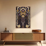 Art Deco Pattern Wall art, Framed Canvas Print, Art Deco, Patterns art, Yellow & purple art, Ornament art, Colorful painting, Light colors