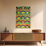 Art Deco Pattern Wall art, Framed Canvas Print, Art Deco, Wall art, Patterns art, Green colors art, Living room art, Colorful painting