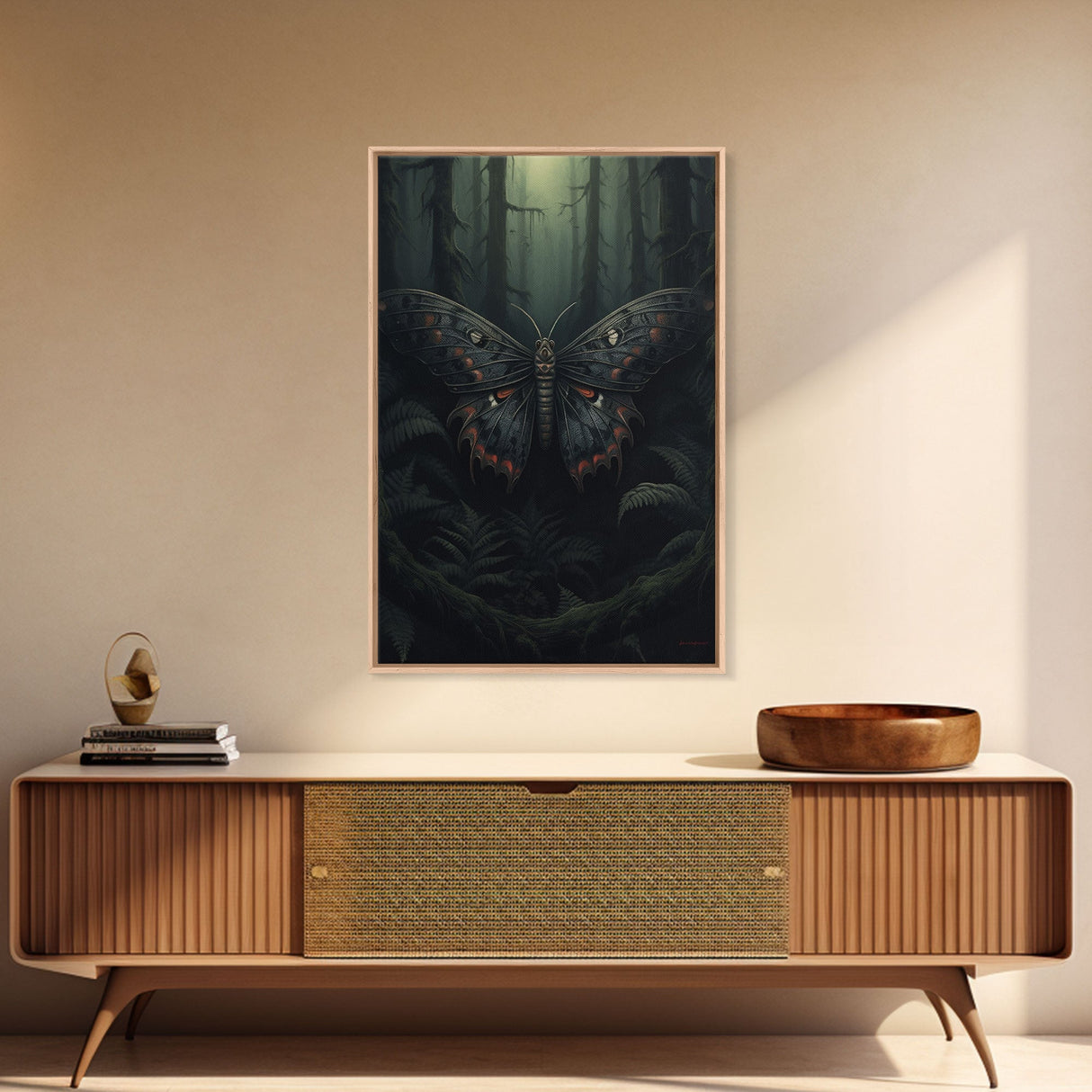 Butterfly In Woods, Butterfly Wall Decor, Dark Art, Green Wall Art, Insect Wall Decor, Wall Decor, Canvas Print, Wall Art, Framed Canvas