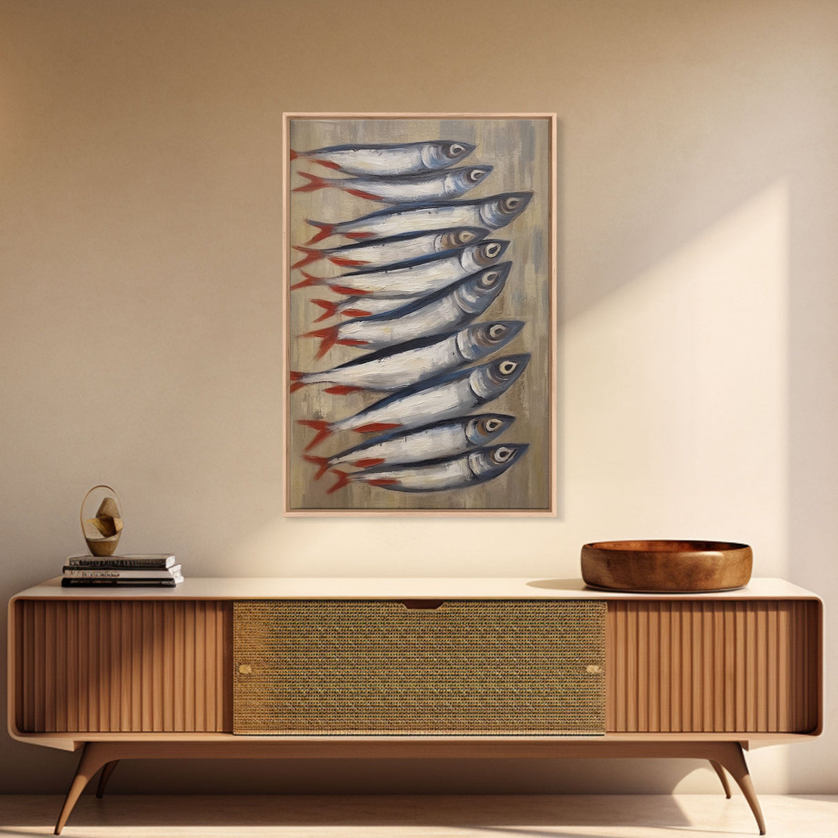 Fish Wall Art, Sardines Painting, Food Wall Decor, Kitchen Wall Art, Minimalist Wall Art, Wall Decor, Canvas Print, Wall Art, Framed Canvas