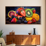 Fruits Wall Art, Food Art, Berries, Kiwi, Orange, Kitchen Wall Decor, Panoramic Wall Decor, Canvas Print, Wall Art, Framed Canvas Art