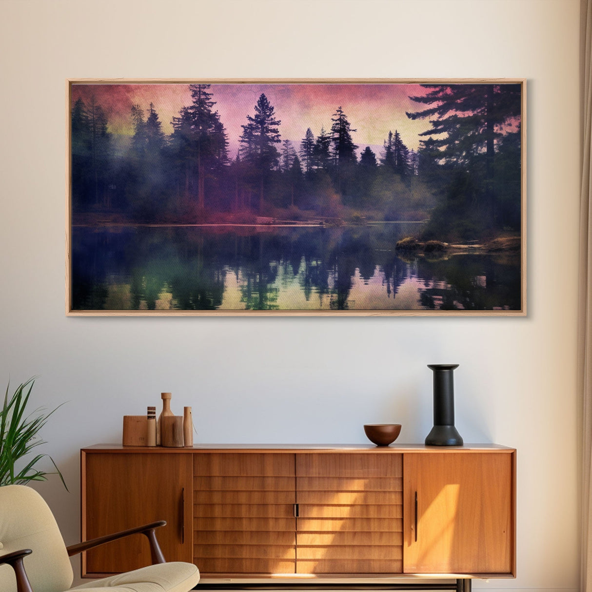 Foggy Landscape Wall Art, Reflection River Wall Decor, Misty Lake Art, Panoramic Wall Decor, Canvas Print, Wall Art, Framed Canvas Art