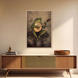 The Banjo Toad, Frog Playing A Banjo In The Moonlight, Vintage Canvas Print or Poster, Funny Frog Art, Retro Art, Vintage Print