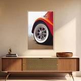 Hot Rod Art, Hot Rot Photography Print, Framed Canvas or Poster, Close Up Shot Of 1930s Hot Rod Chrome Rims, Orange Hot Rod, Gift For Him