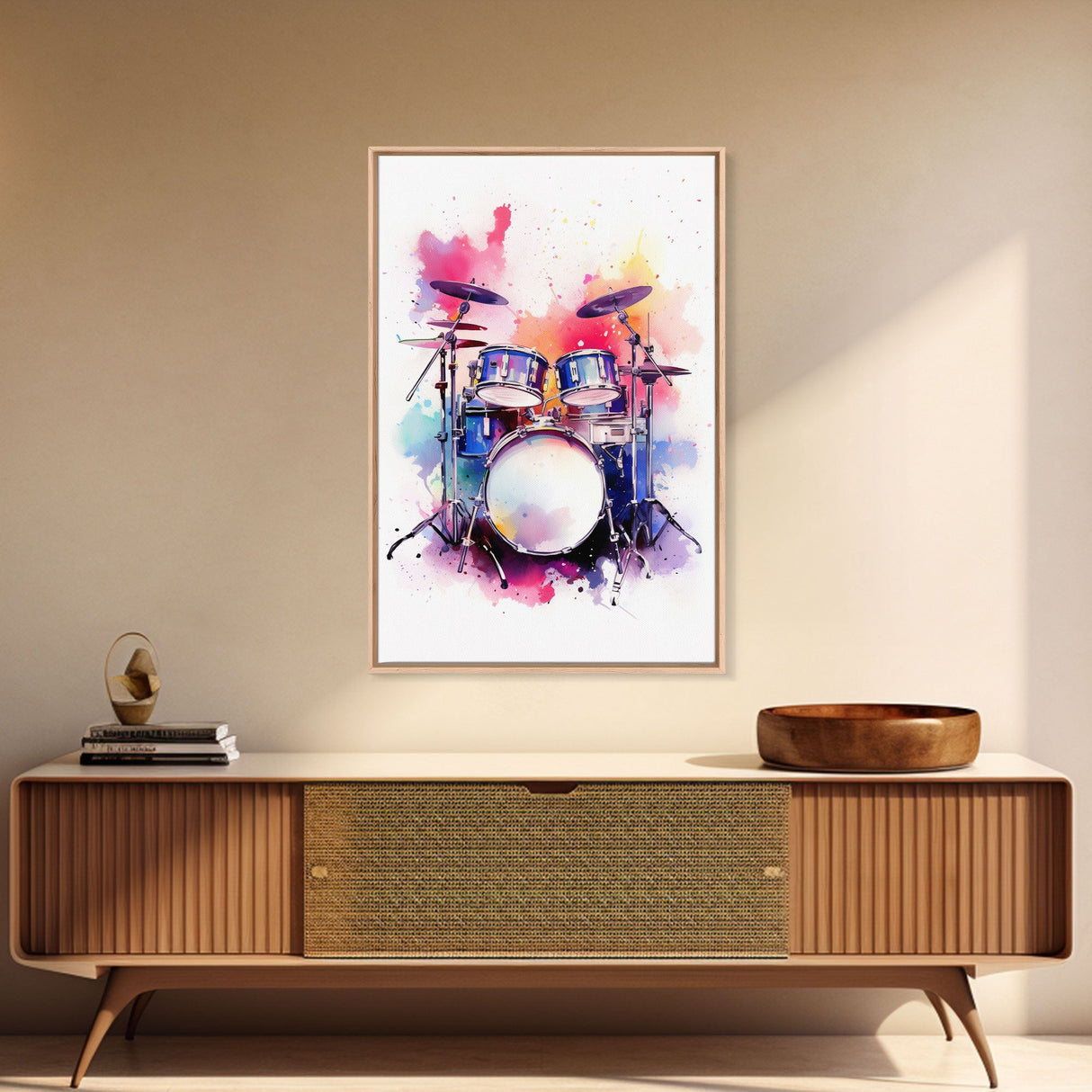 Drum Art, Gift For Drummer, Framed Canvas Print, Studio Art, Music Studio Decor, Drum Set