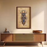 Da Vinci style steampunk motorcycle diagram, canvas print, man cave wall art, motorcycle art