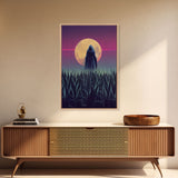 Spooky scarecrow in a corn field canvas print, full moon, Halloween art, scary art