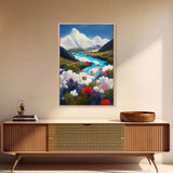 Colorful fields of flowers in the Swiss alps, framed canvas art, canvas print, beautiful wall decor