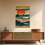 Hokusai style wall art, sunrise over the mountains, canvas print, woodblock print style art, Japanese style wall art